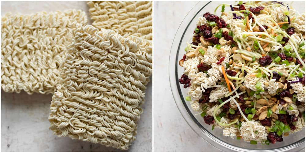 Ramen and Ramen salad mixed together 