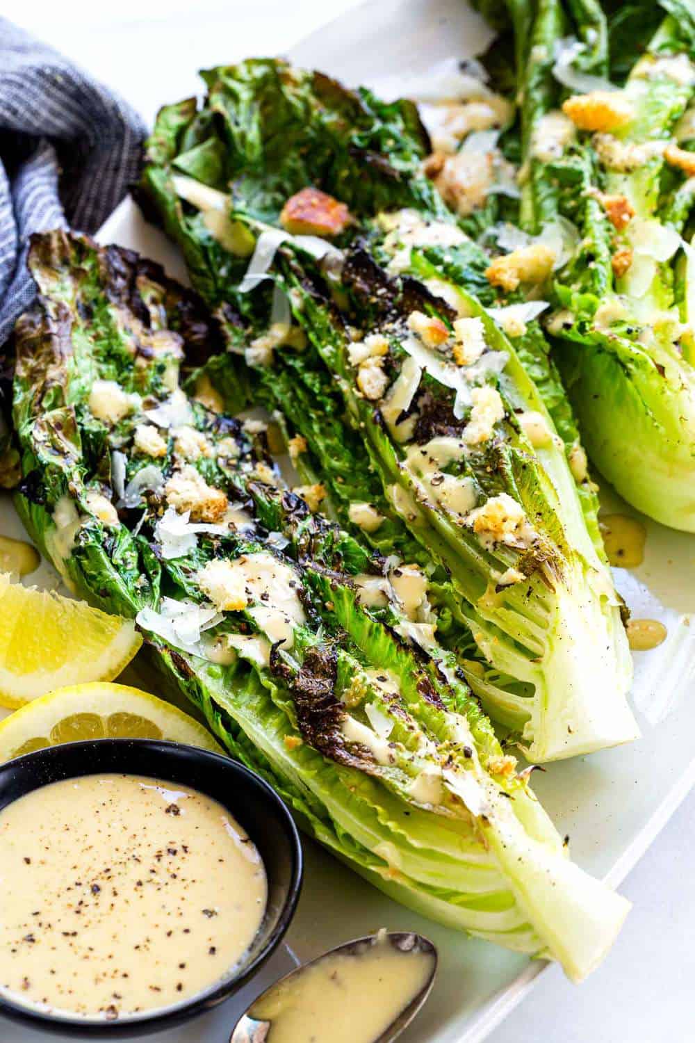 Grilled Caesar Salad with croutons on top