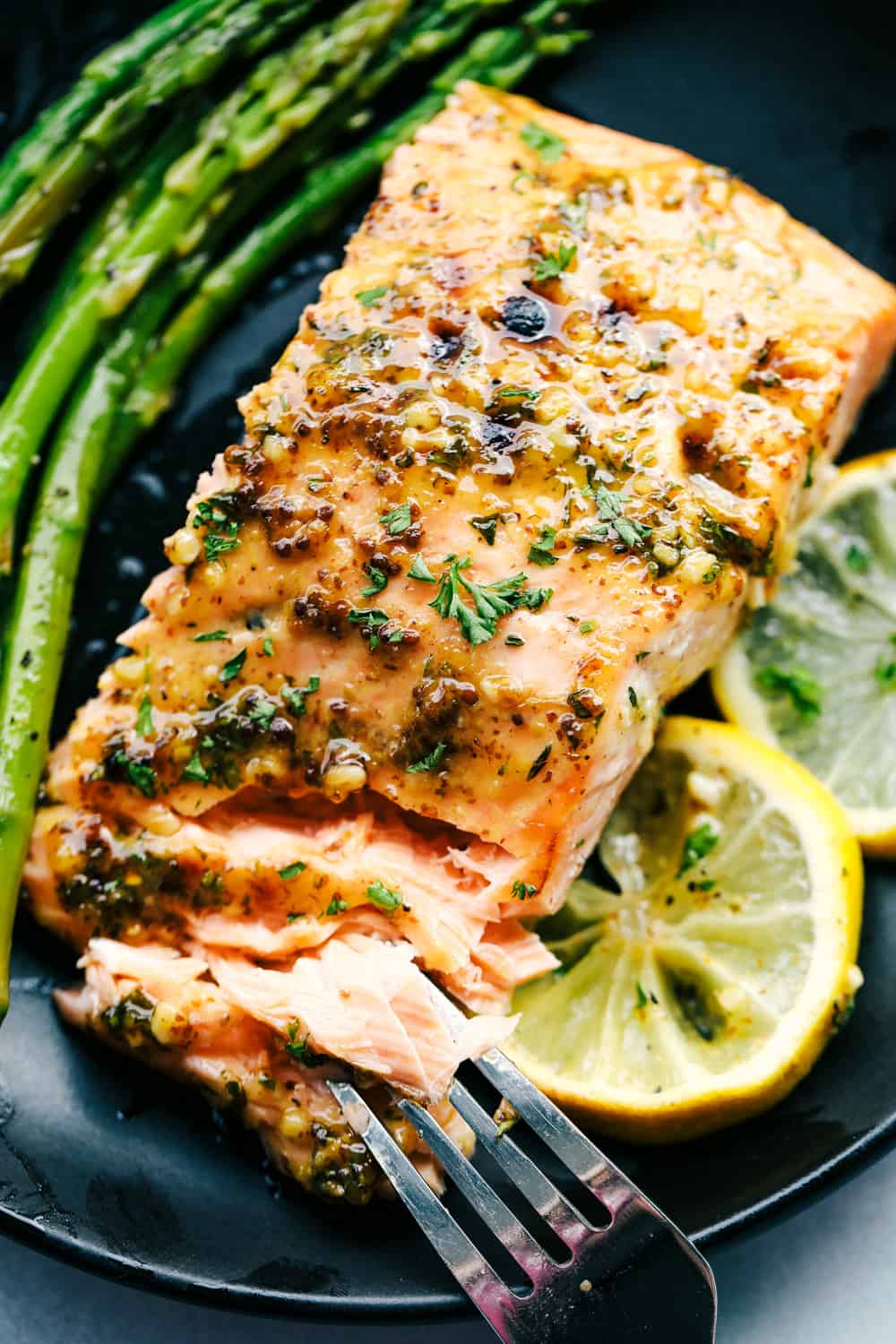 Honey garlic dijon broiled salmon with asparagus