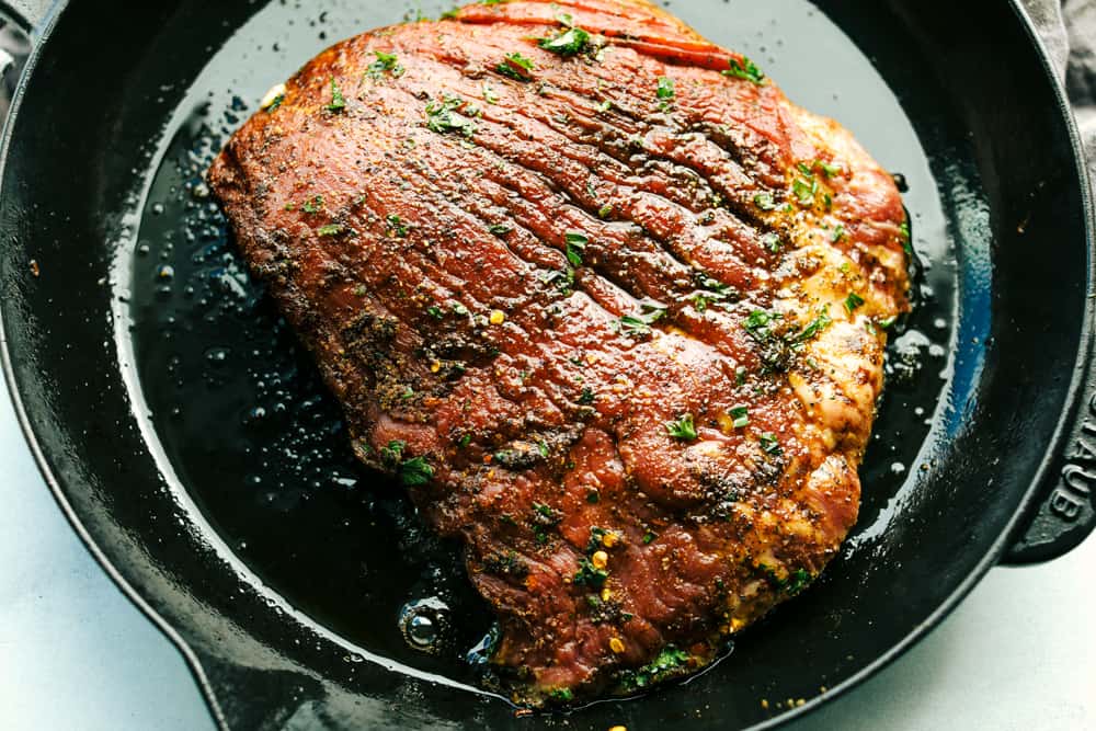 flank steak in a skillet