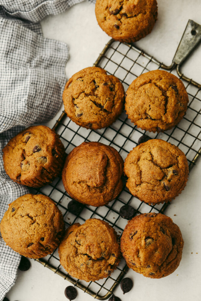 Muffins on a cooling rack. 