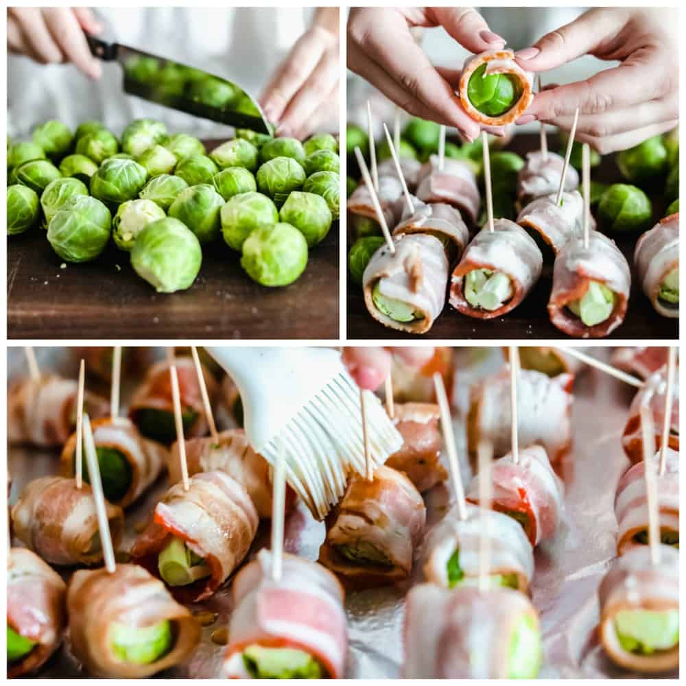 Awesome Bacon Wrapped Brussels Sprouts process of making them 