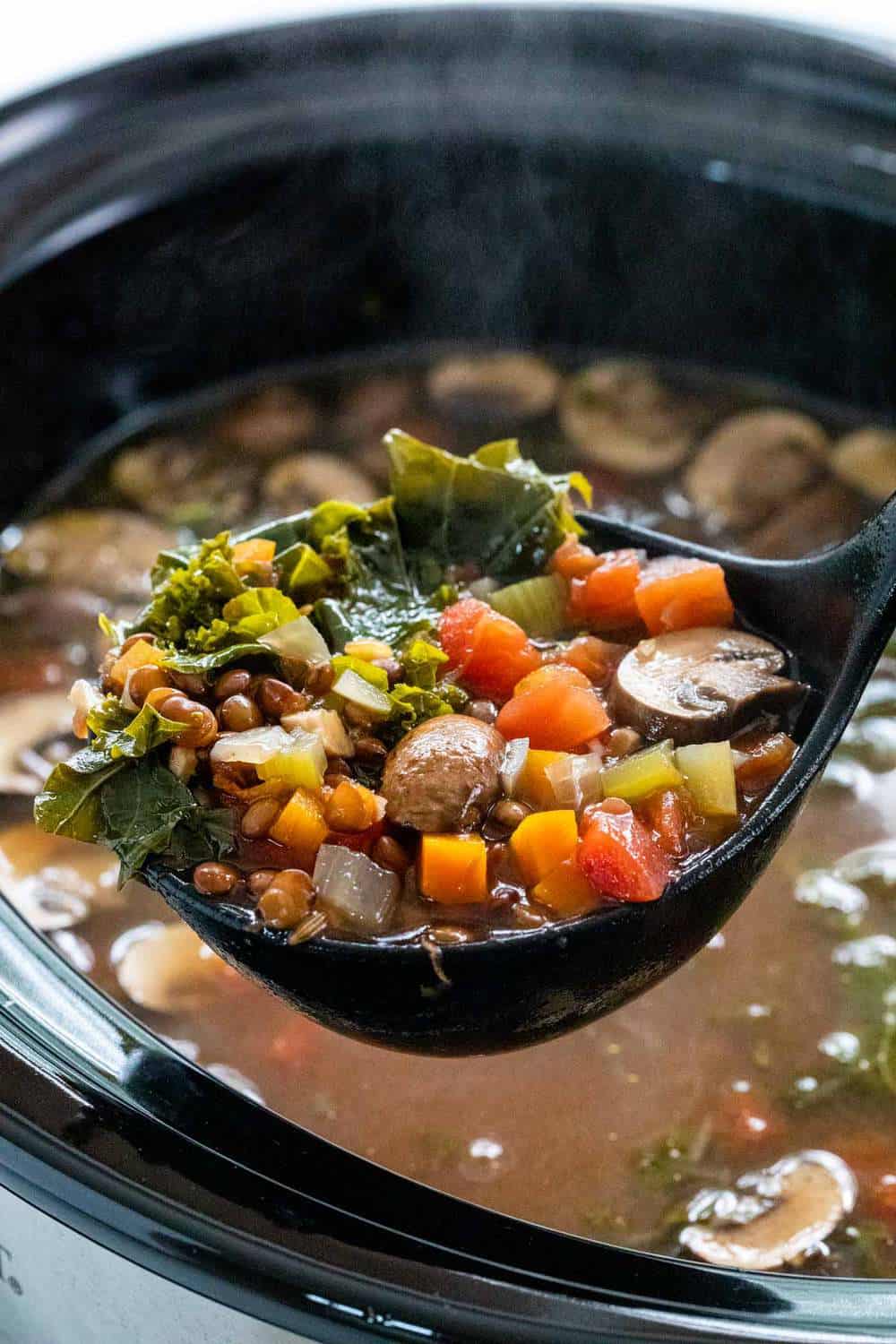 Serving lentil soup out of a crock pot