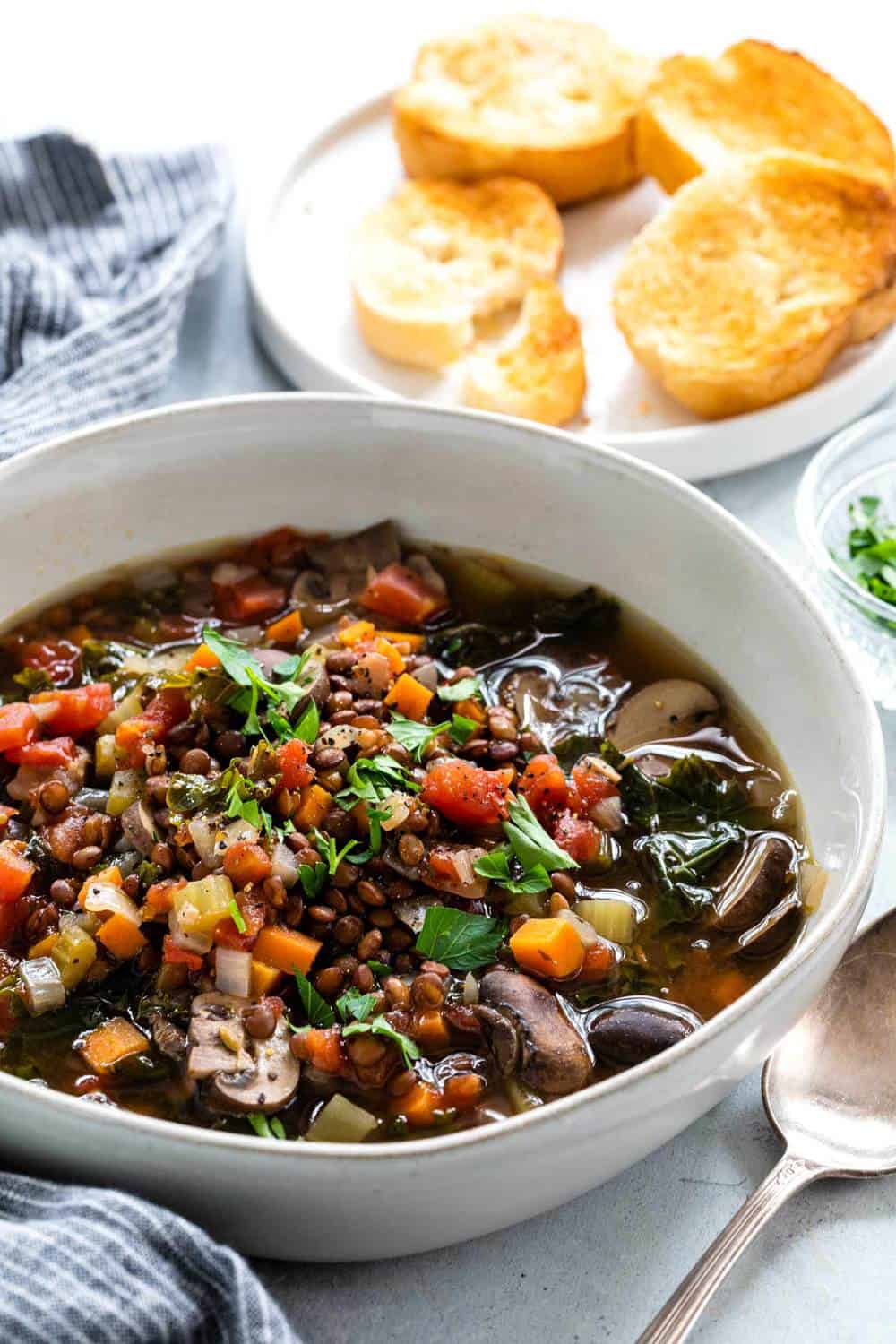 Crock-Pot Lentil Soup in a white bowl