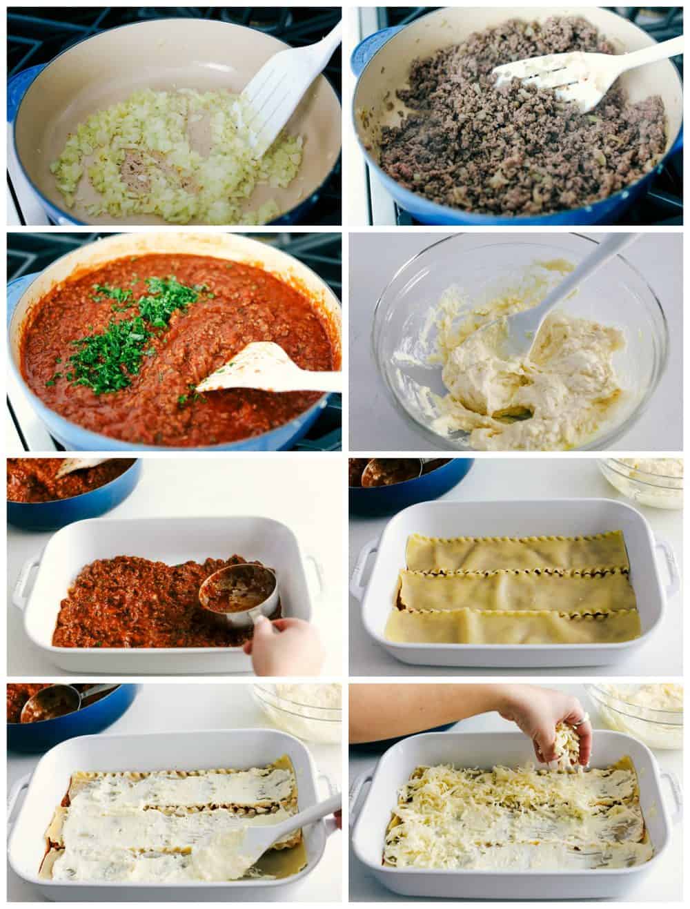 Step by step process of making lasagna