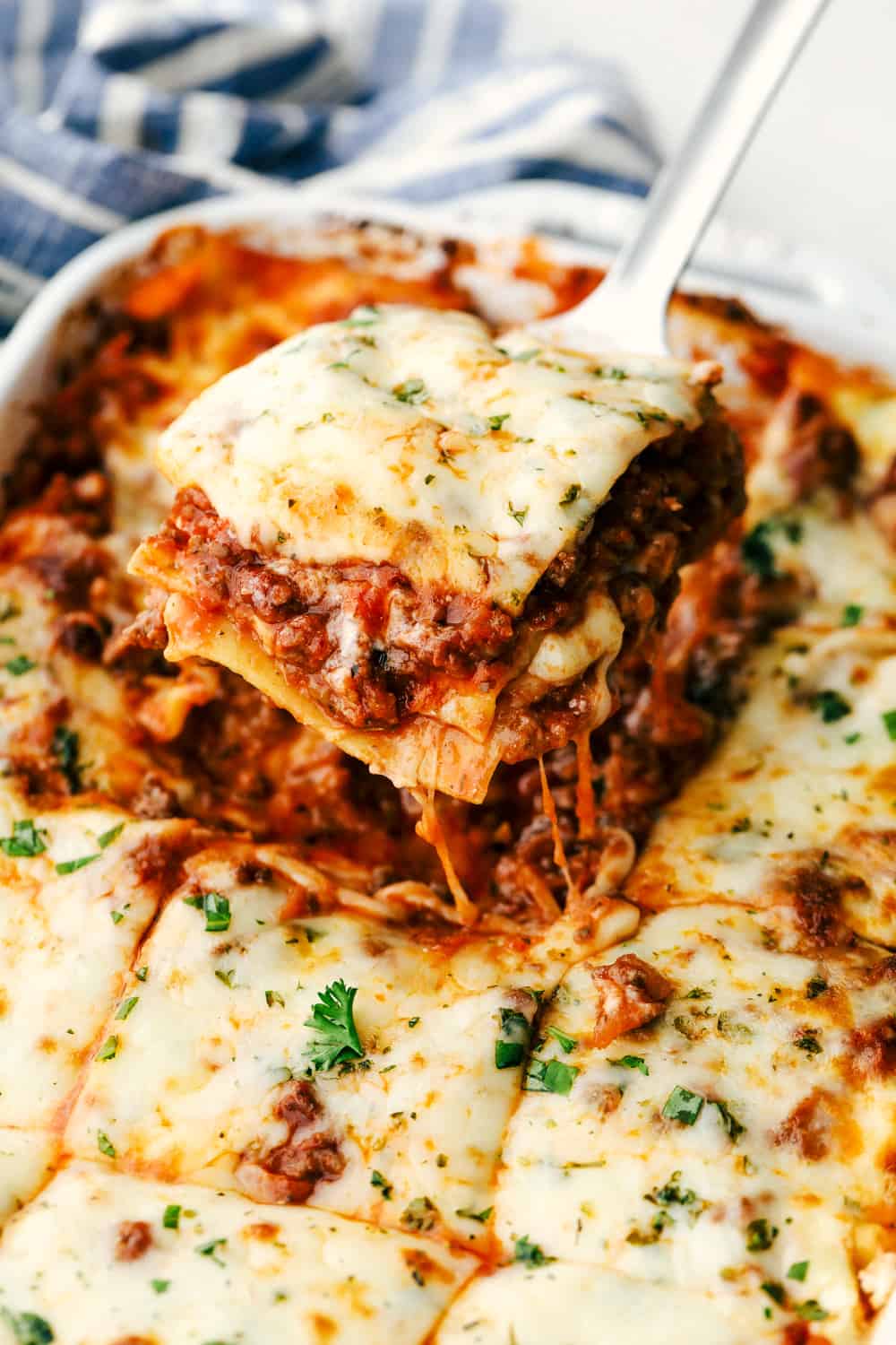 Baked lasagna in a pan