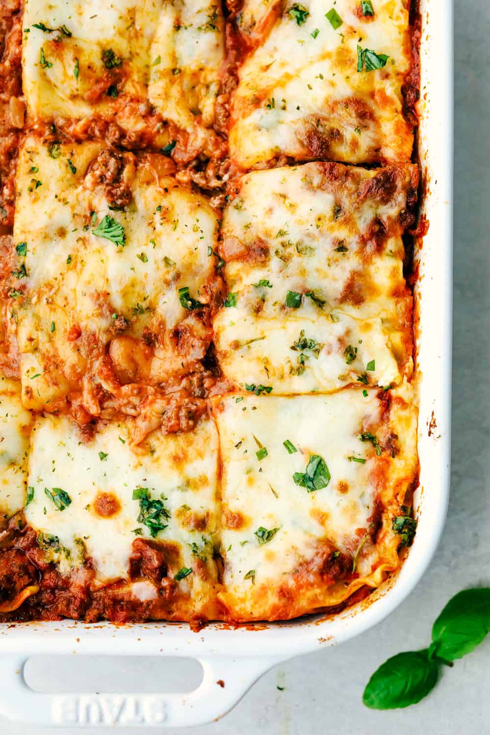 Lasagna baked in a pan