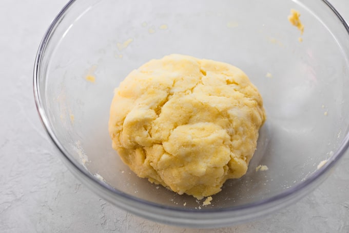 Keto pizza dough in a bowl. 