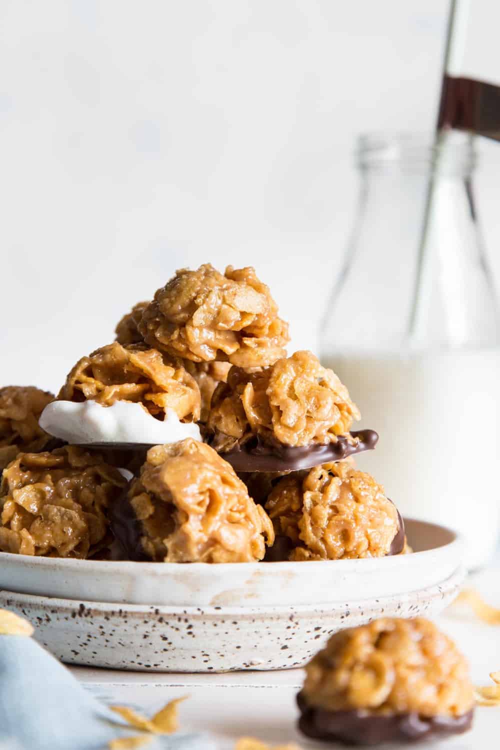 Peanut butter cornflake cookies on a plate