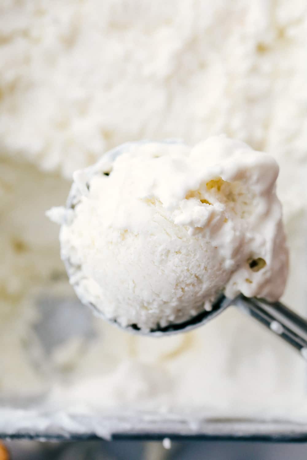 Keto ice cream scooped up close for the photo. 