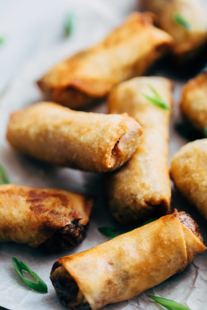 Closeup of egg rolls