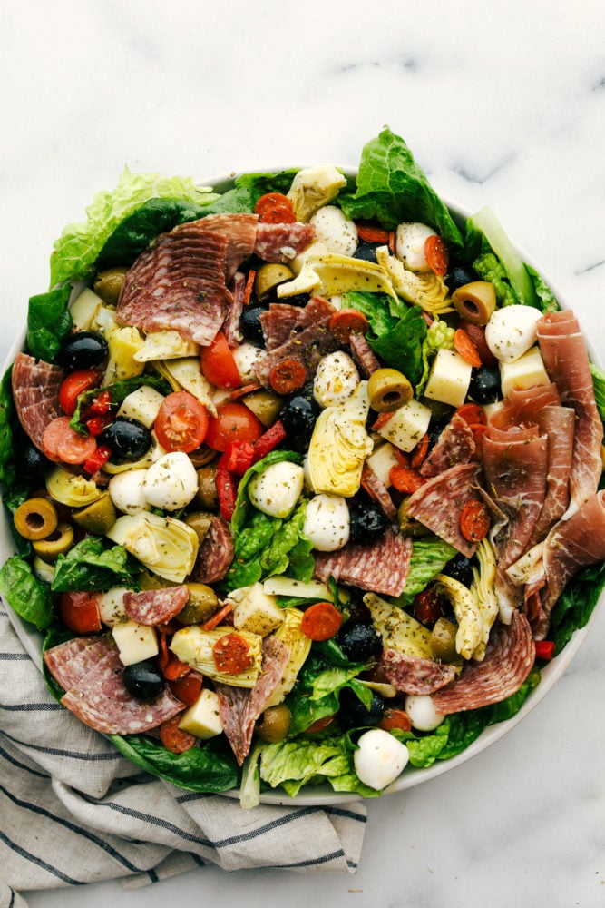 Antipasto salad in a bowl.