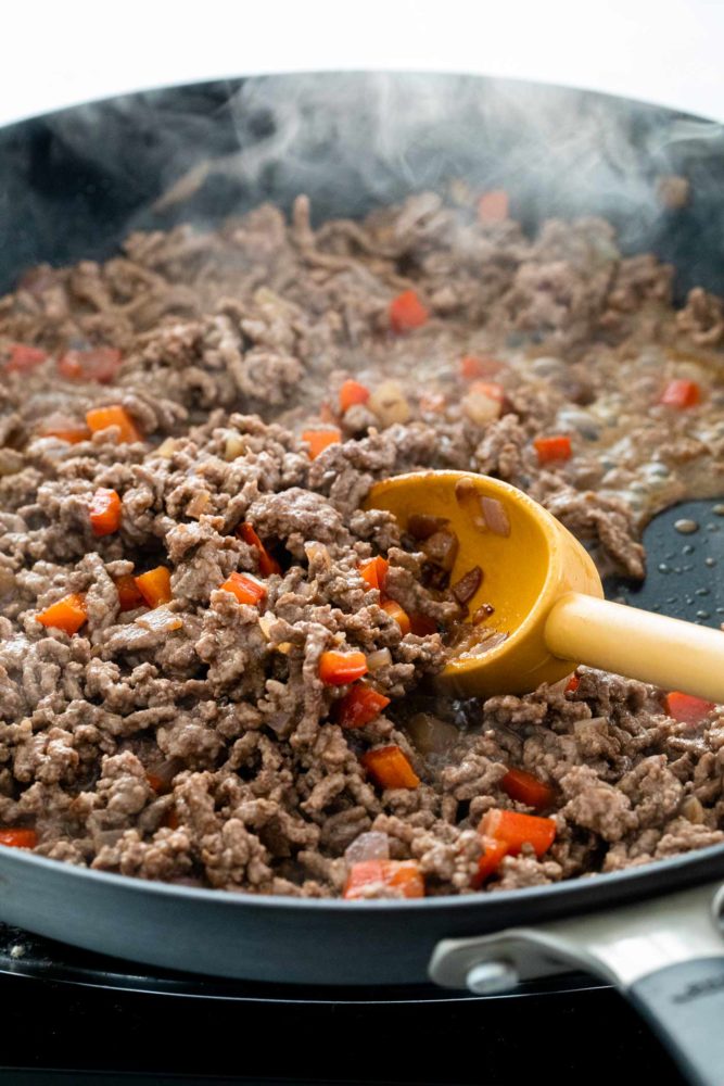 Cooking ground beef in a skillet