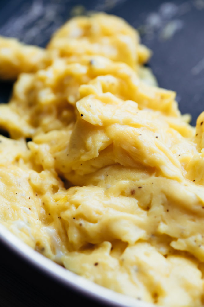 Scrambled eggs in a pan