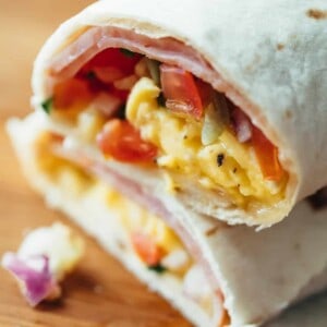 Breakfast burritos stacked on top of each other