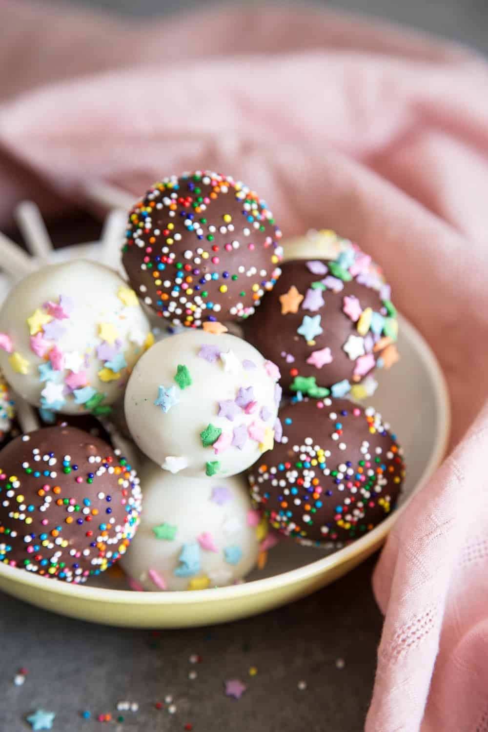 Cake pops in a bowl