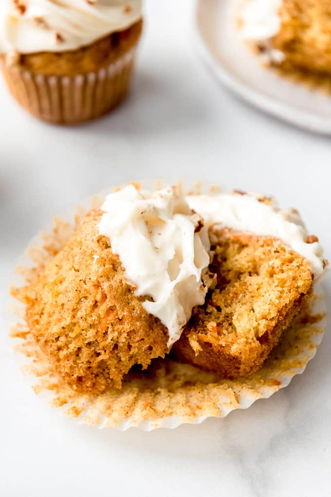 An image of an unwrapped carrot cupcake.