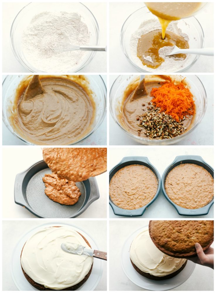 The process of making carrot cake. 