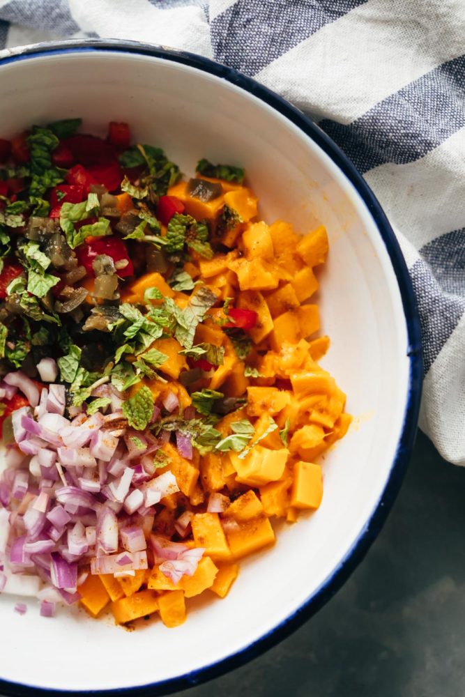 Mango salsa in a bowl