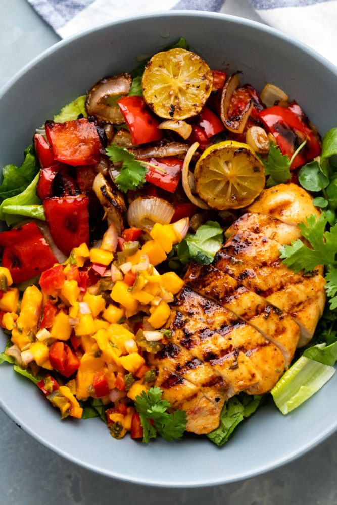 Cilantro Lime Chicken Salad served in a grey bowl