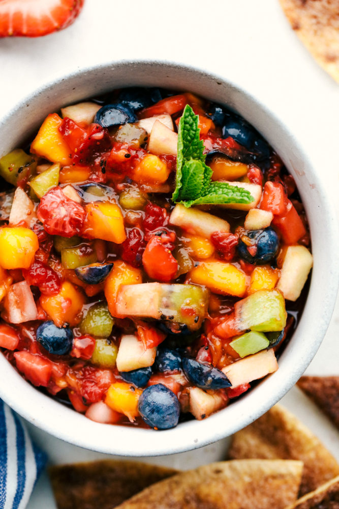 Mouthwatering salsa in a bowl.