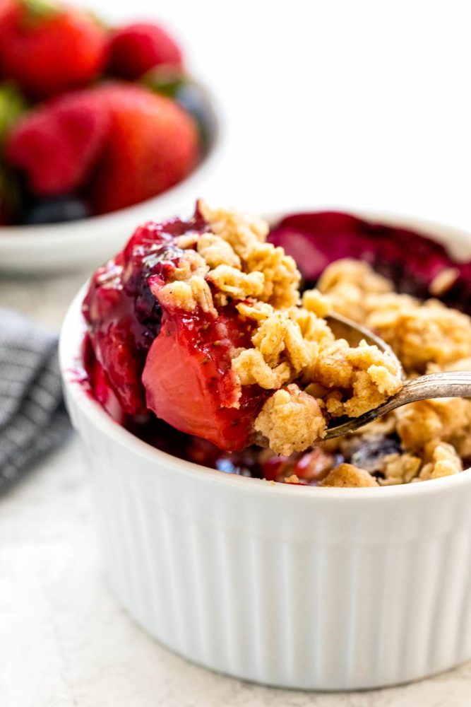 spoon scooping into a dessert