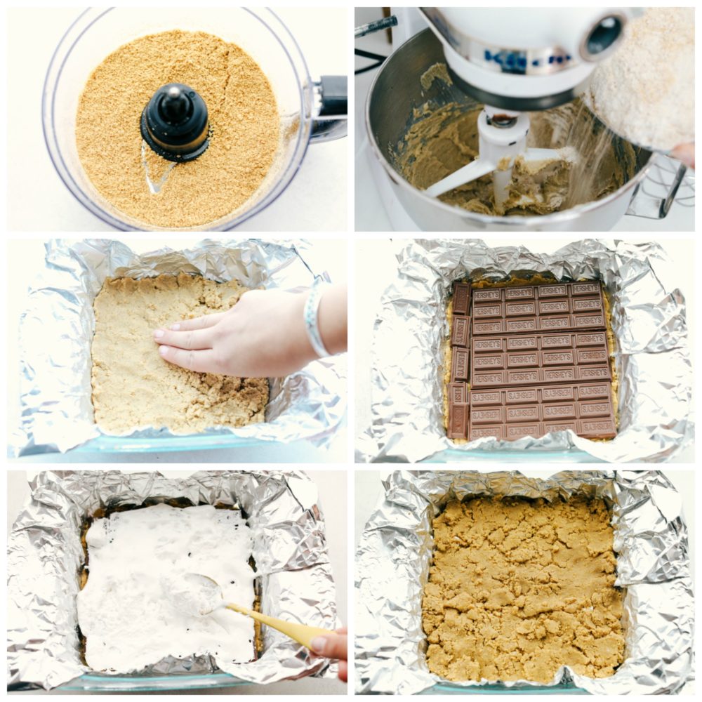 Steps to make Ooey Gooey S'mores bars.