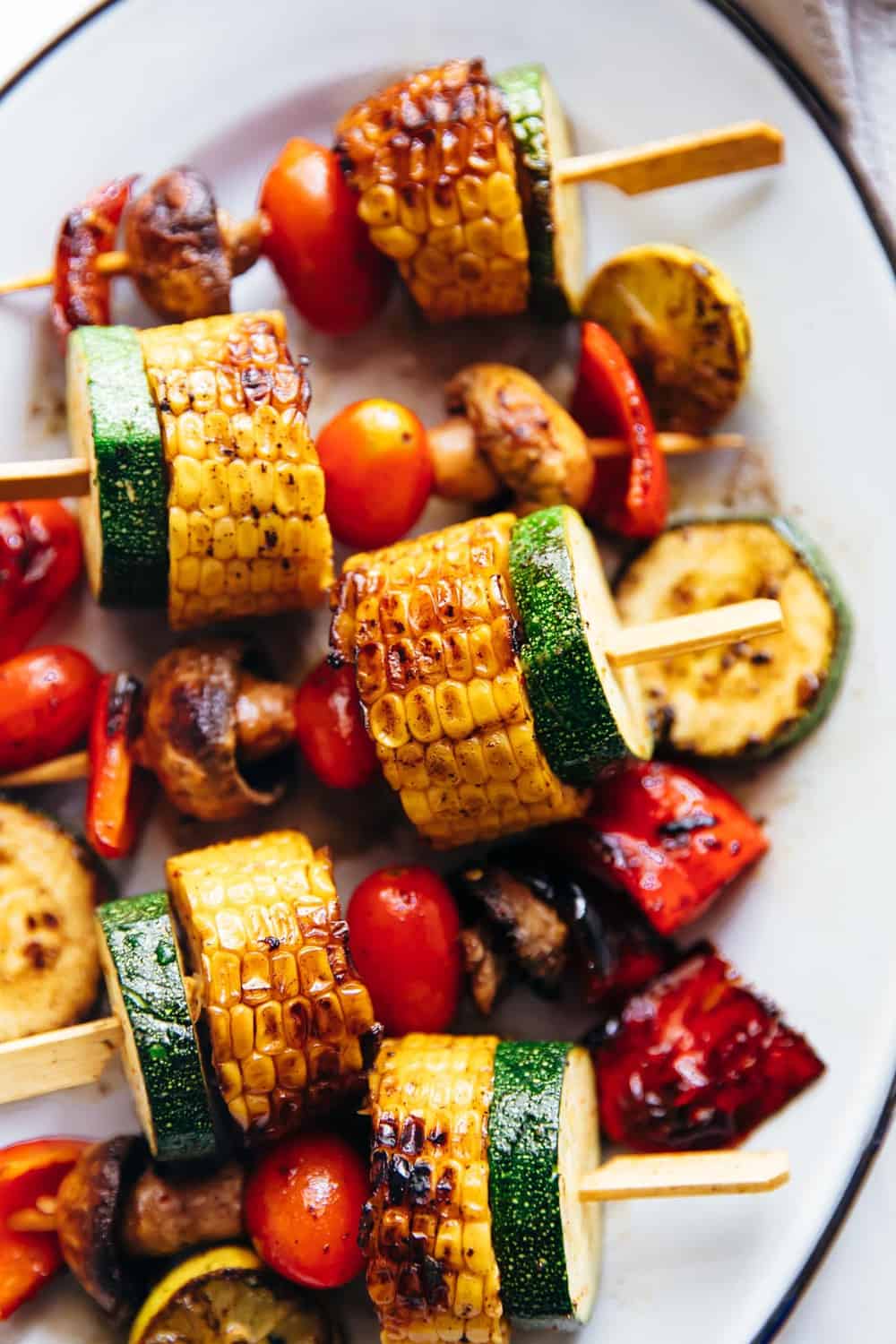 Grilled vegetable kabobs served on a platter