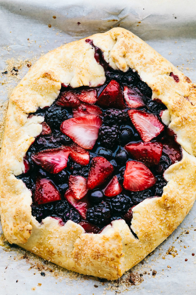 Areal view of finished berry galette.