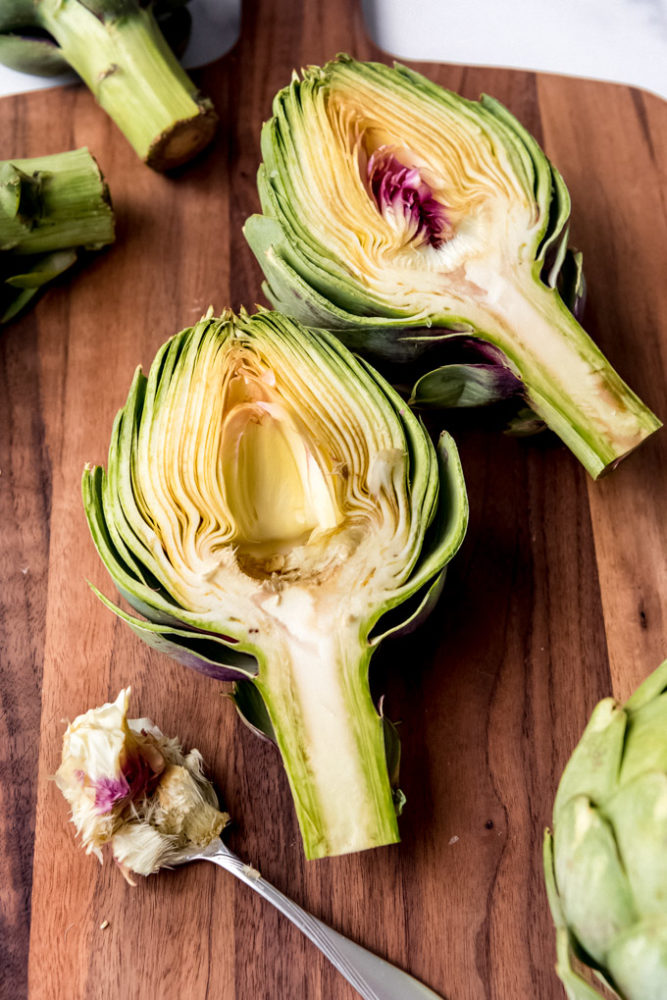 An artichoke half with the choke removed from the center.