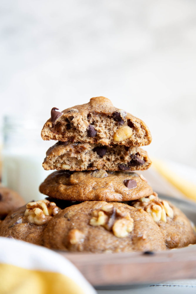 A stack of banana cookies