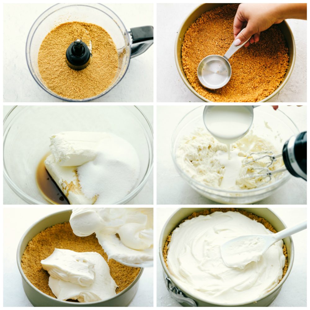 Steps to make no bake cheesecake.