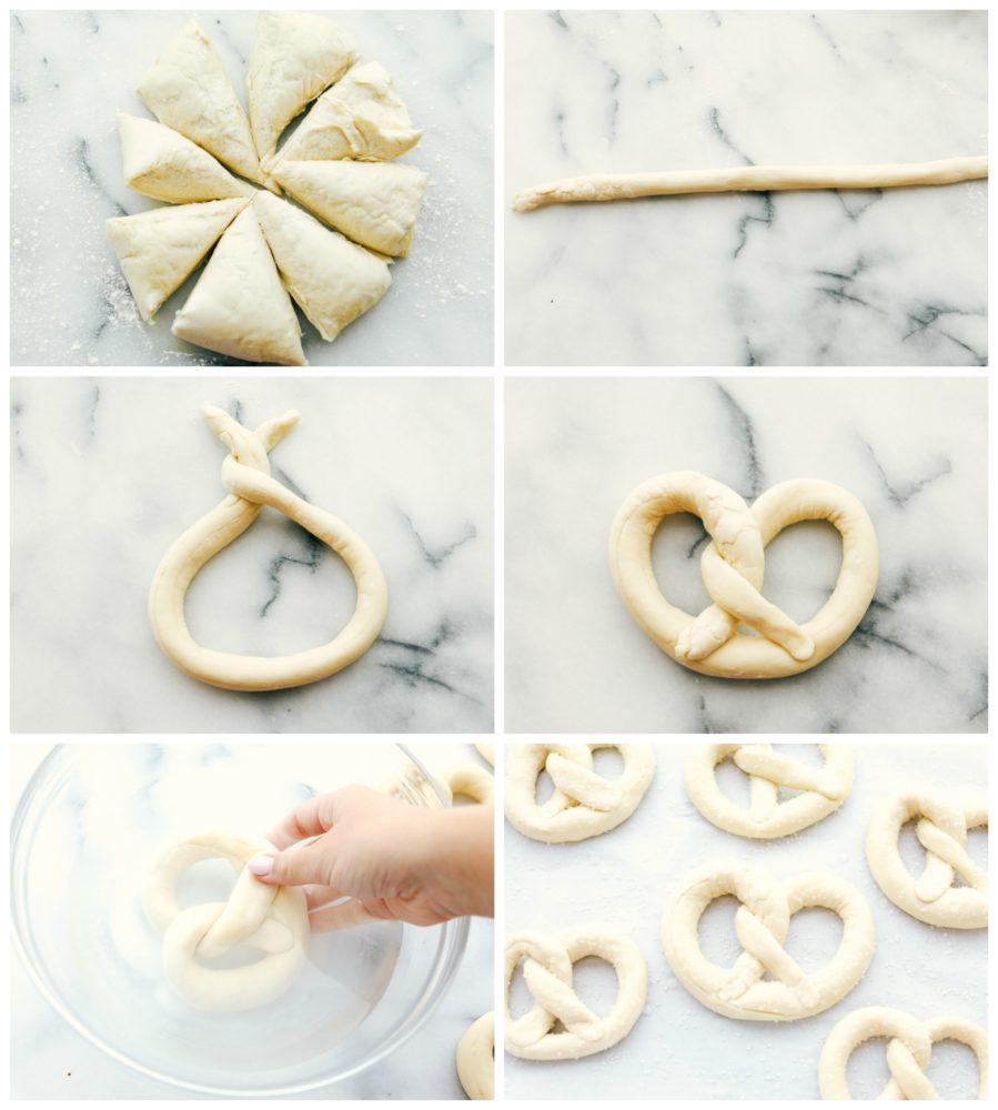 Steps to make a soft pretzel.