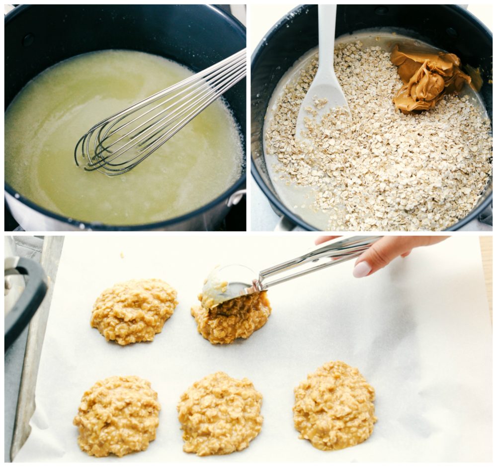 Steps to make no bake peanut butter cookies.