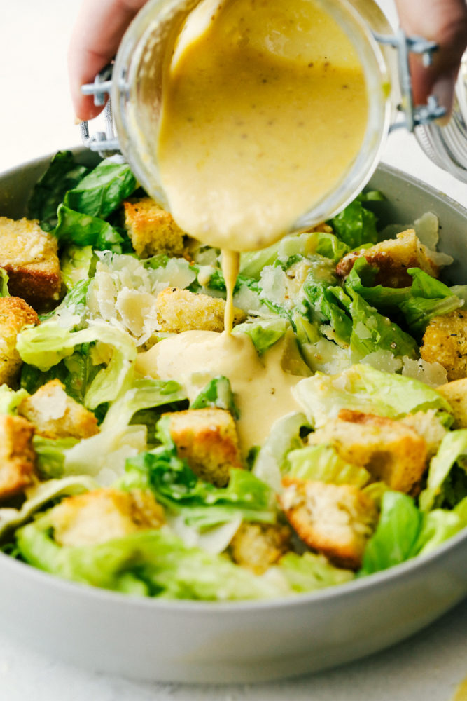 Crispy, light and fresh Caesar Salad with homemade dressing and croutons.