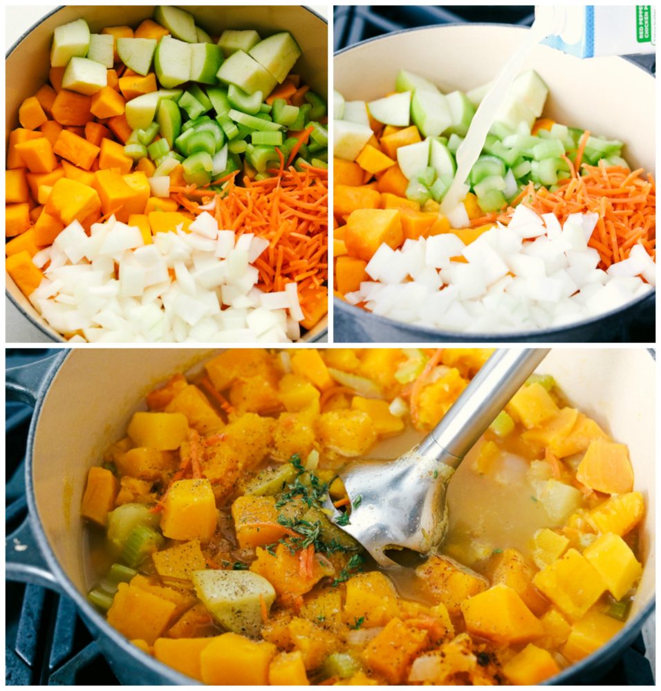 Making rich, creamy savory butternut squash soup.