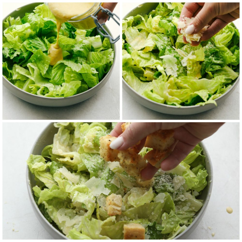 Assembling the perfect light and fresh Caesar Salad.