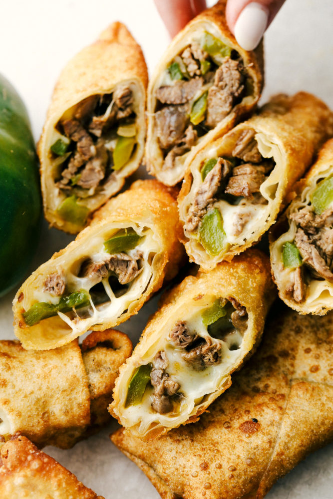 Crispy on the outside, ooey gooey on the inside Philly Cheesesteak Egg Rolls