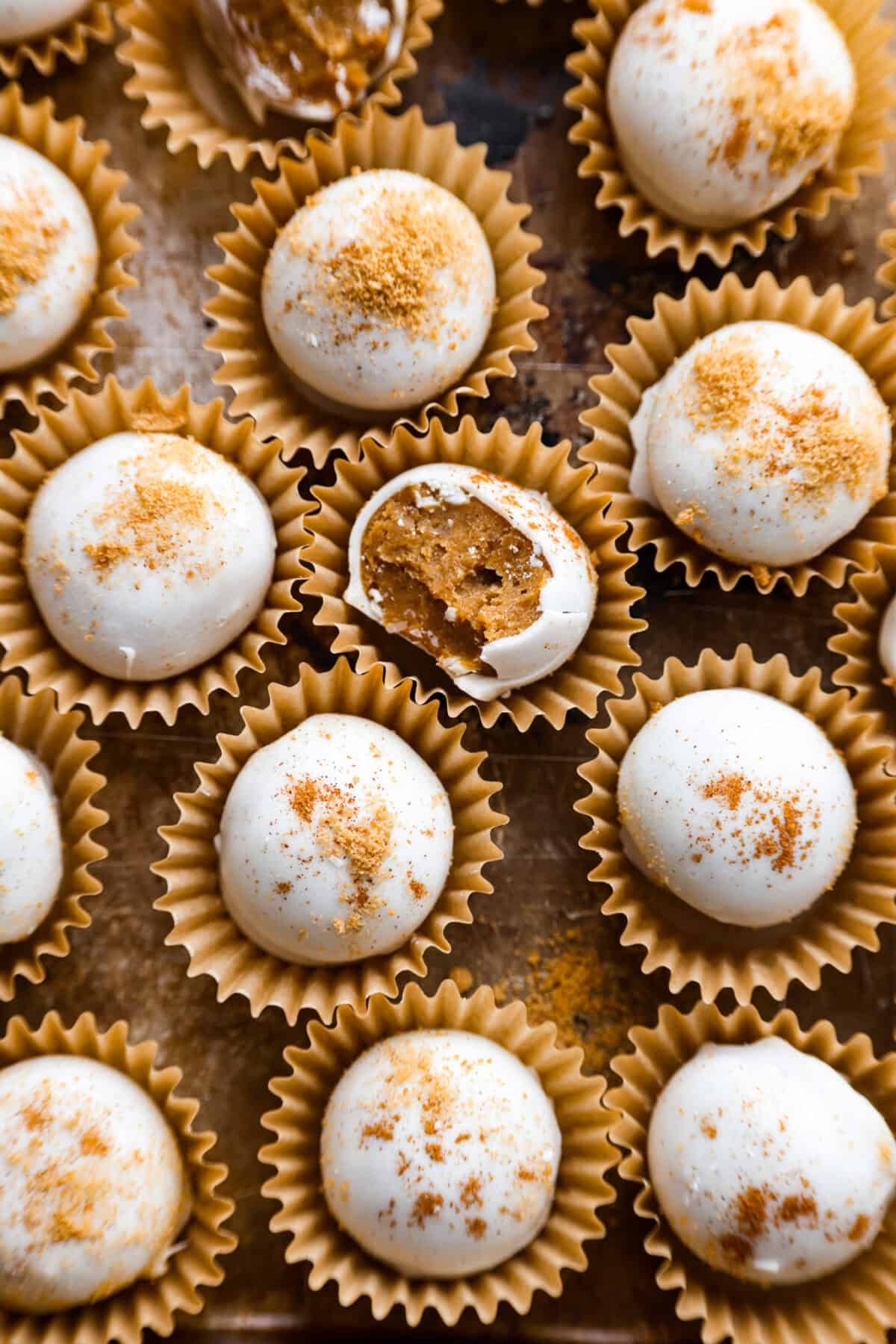 Overhead shot of the pumpkin cream cheese truffles.