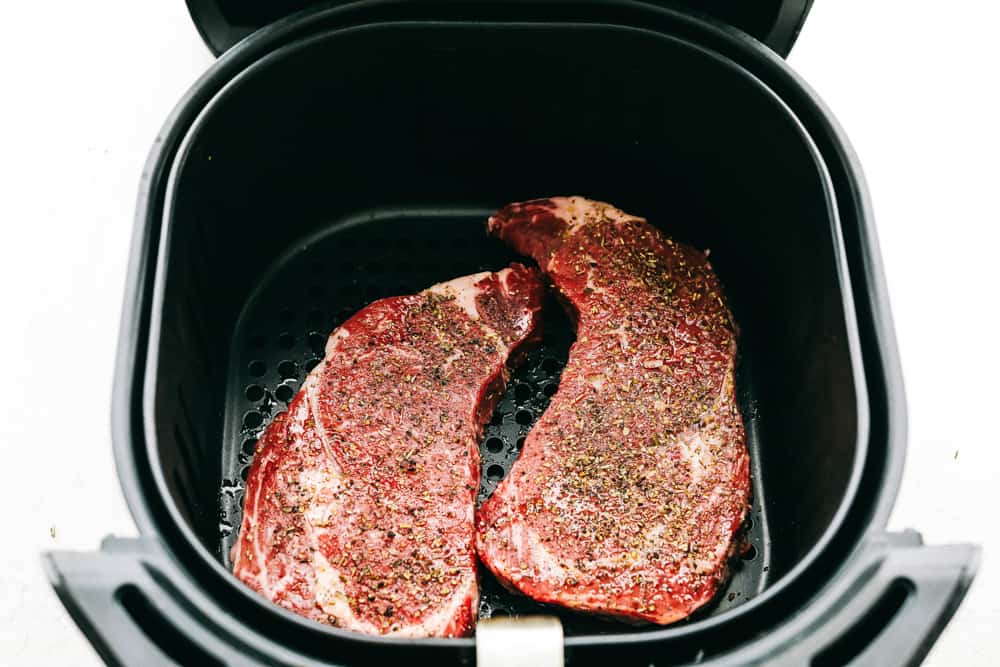 Seasoned steak in Air Fryer