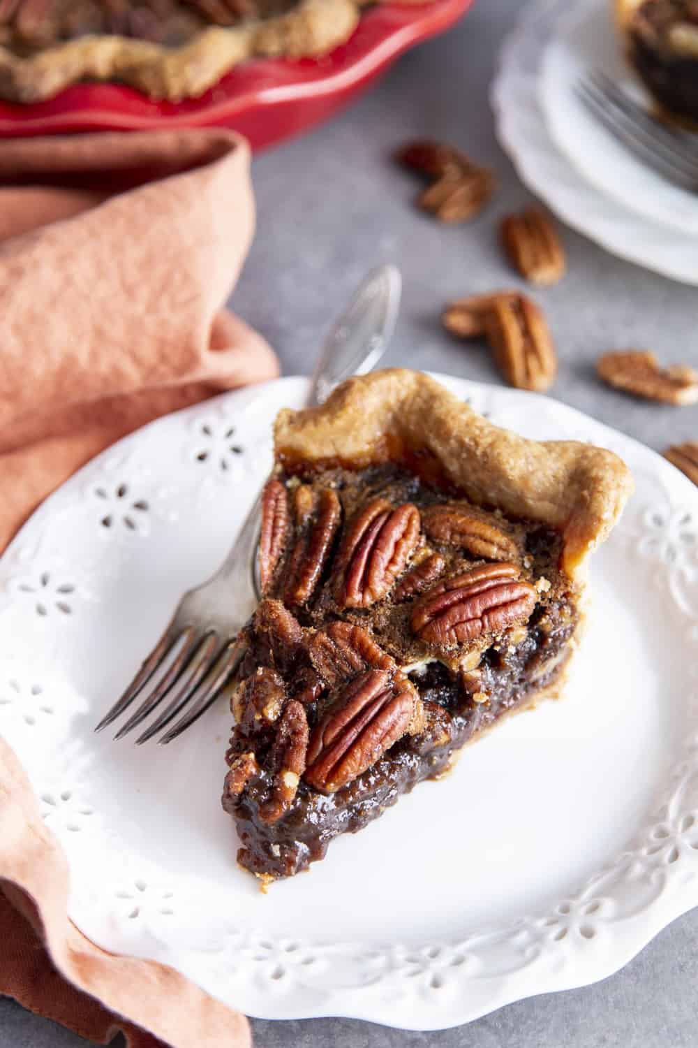 Decadent pie on a plate. 