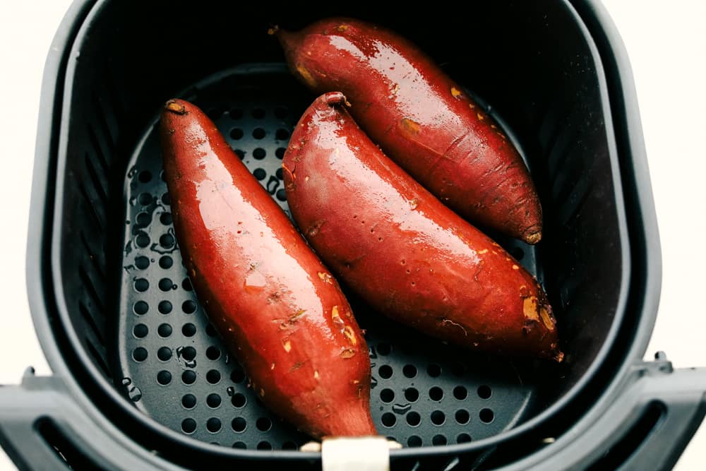 Prepared Sweet Potatoes ready for the Air Fryer.