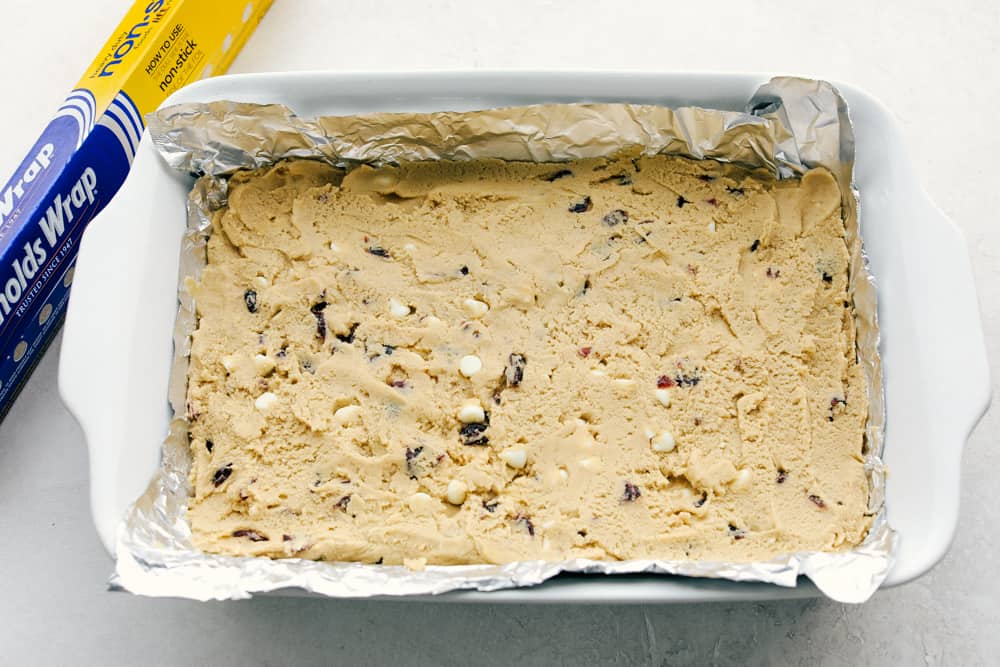 The dough is in the baking dish. 