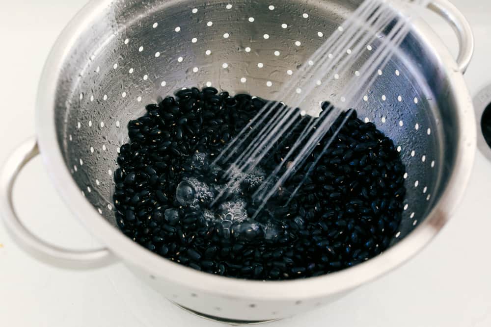 Rinsing dry black beans for the instant pot.