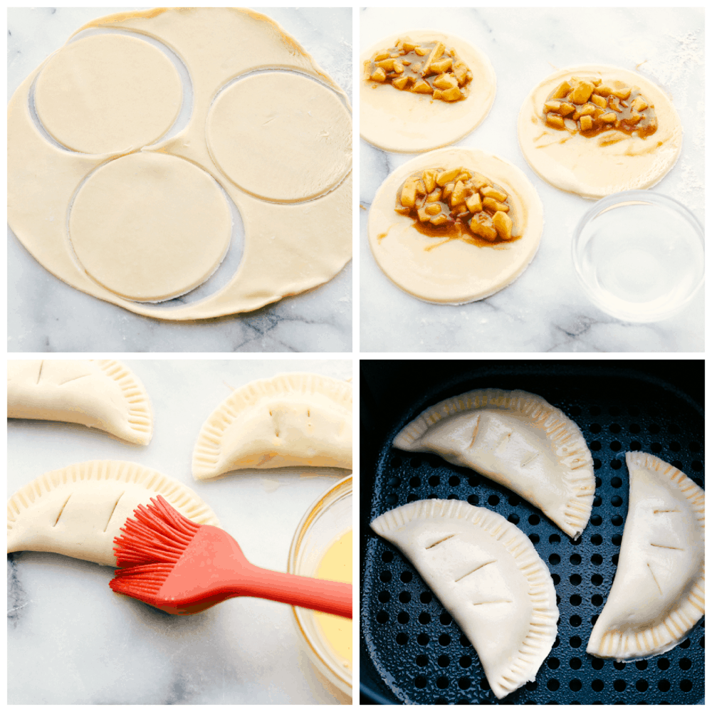 Rolling the pie crust and filling with apple filling and air fried. 