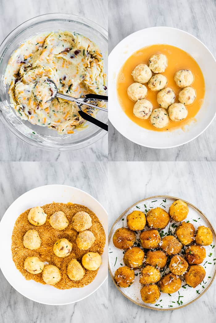 4 pictures showing how to make mashed potato balls