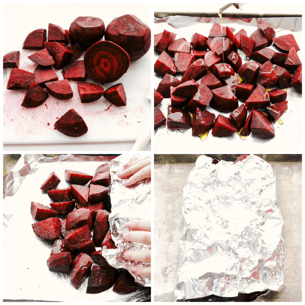 Cutting, and roasting beets. 