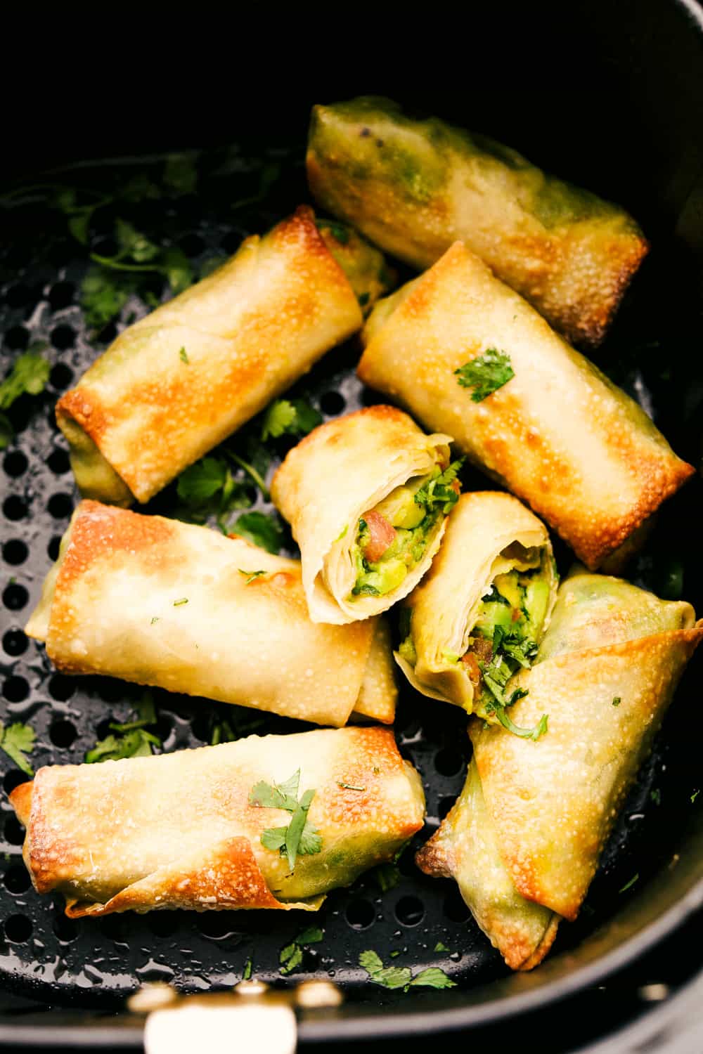 Crispy air fryer avocado egg rolls in the air fryer. 