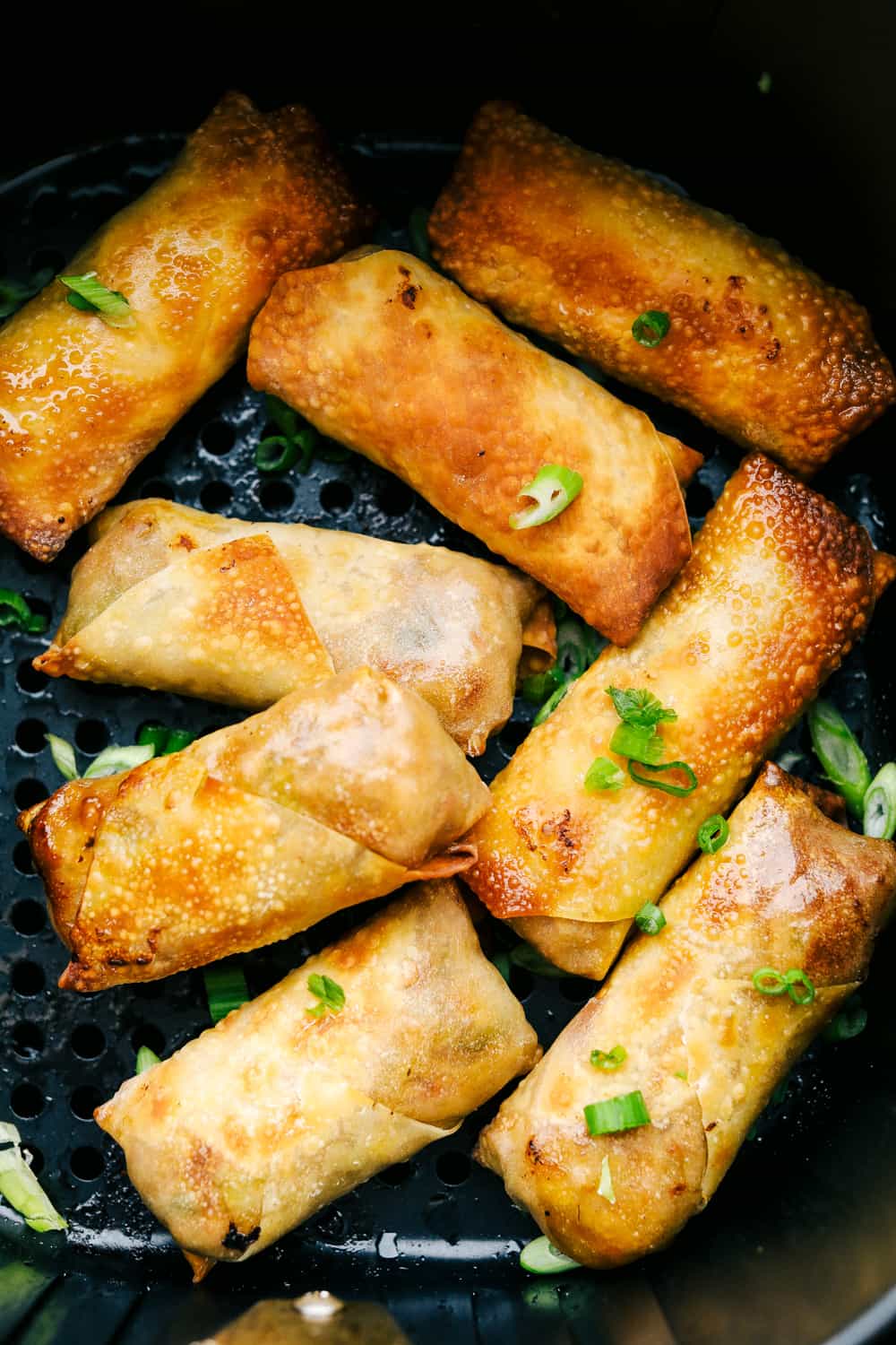 Crispy and golden brown air fryer egg rolls. 