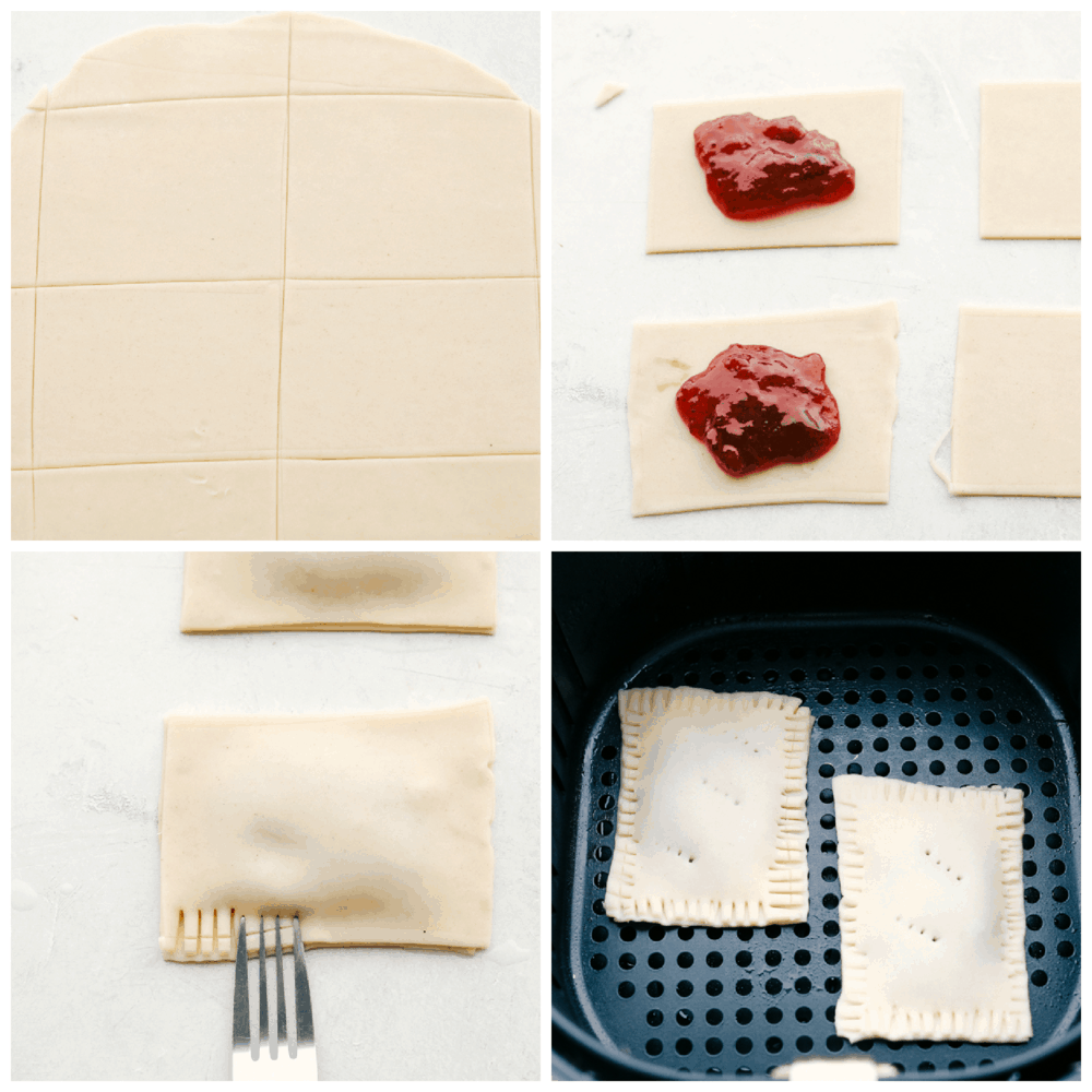 Using pie dough and strawberry filling to make pop tarts in the air fryer. 